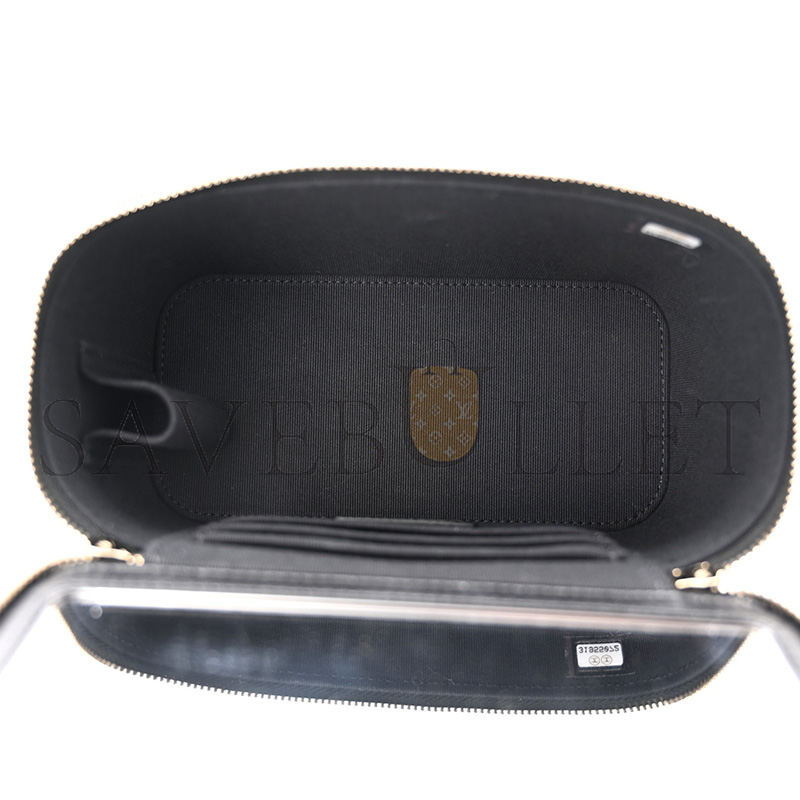 Ch*el master lambskin quilted small vanity case with chain black (17*9*8cm)